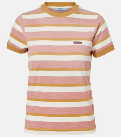 Prada Crewneck Striped T-shirt In Brown
