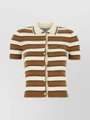 Prada Striped Cotton Knit Cardigan In Brown