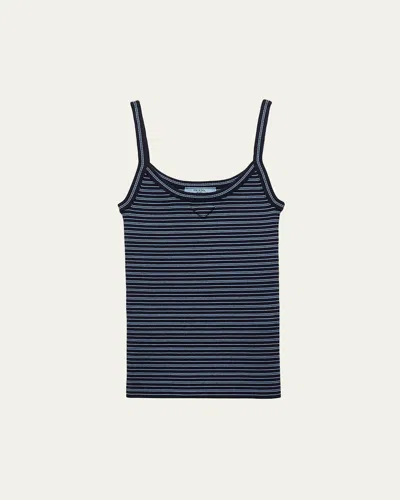 Prada Striped Cotton Knit Tank Top In Nacy