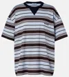 Prada Striped Cotton Lisle T-shirt In Blue