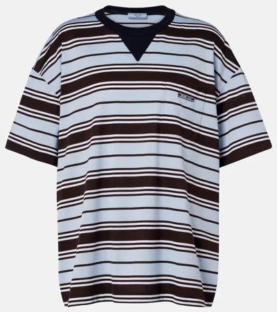Prada Striped Cotton Lisle T-shirt In Blue