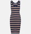 Prada Textured Scoop Neck Striped Sleeveless Dress In Multicolor