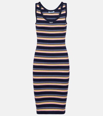 PRADA STRIPED COTTON MIDI DRESS