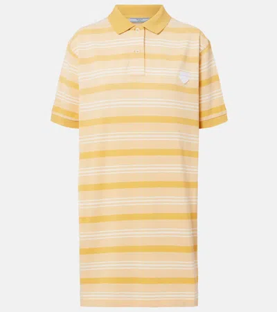 Prada Striped Cotton Piqué Minidress In Yellow