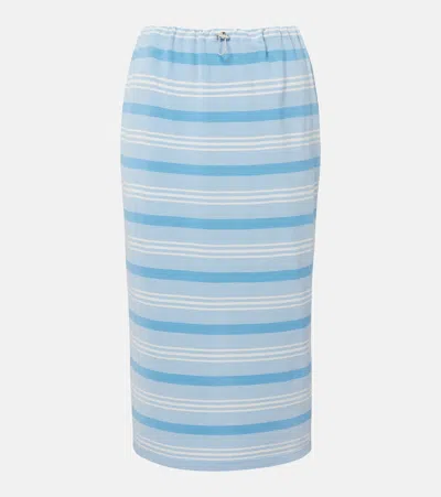 Prada Striped Cotton Piqué Pencil Skirt In Blue
