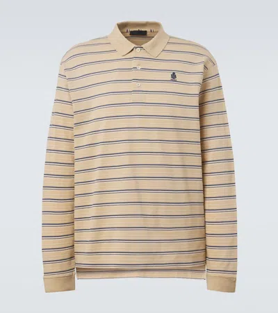 Prada Polo Shirt Ribbed Cuffs Striped Pattern In Brown