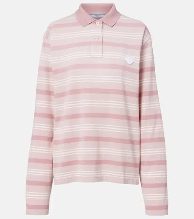 Prada Striped Cotton Piqué Polo Shirt In Pink