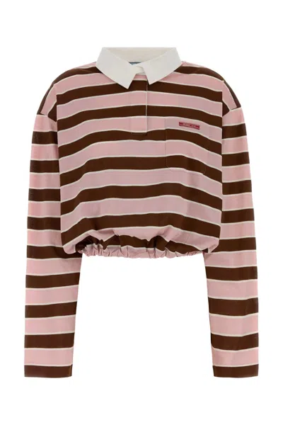 Prada Striped Cotton Polo In Pink