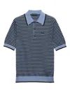 Prada Mens Blue Striped Cotton Polo Shirt In Black