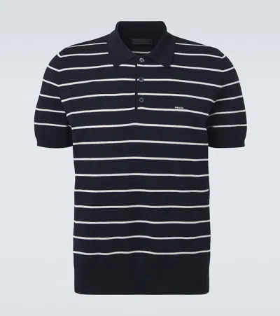 Prada Striped Polo Shirt Short Sleeves Ribbed Cuffs In Black