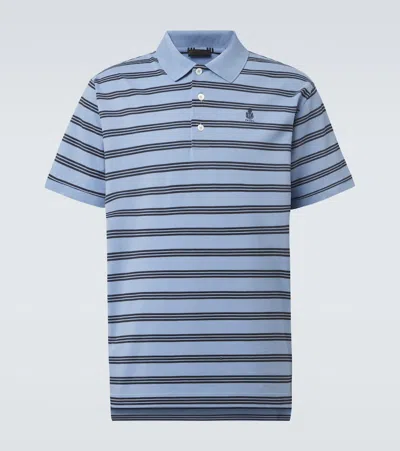 Prada Piquet Polo Shirt Striped Short Sleeves In Blue