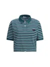 Prada Striped Cotton Pique Cropped Polo Shirt In Smeraldo+blu