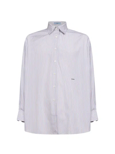 Prada Double-stripe Cotton Poplin Shirt Clothing In White
