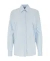 Prada Italian Collar Poplin Shirt In White/light Blue