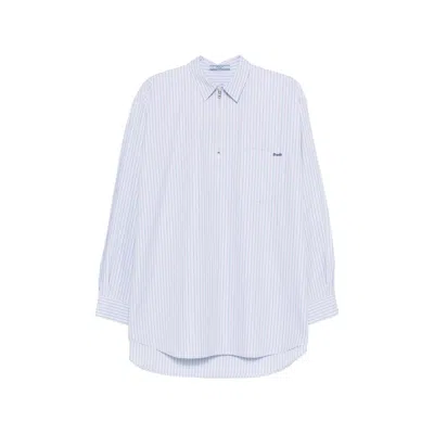 Prada Striped Cotton Shirt With Half-zipper In Multi