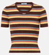 Prada Striped Rib Knit Cropped T-shirt In Braun