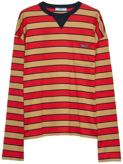 Prada Gestreiftes T-shirt In Braun