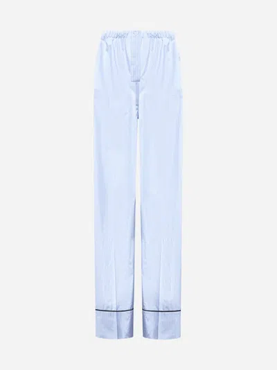 Prada Striped Cotton Trousers In Light Blue