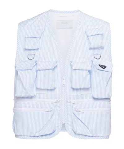 Prada Striped Cotton Vest In Blue