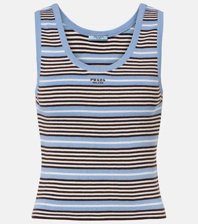 Prada Striped Cotton-blend Tank Top In Blue