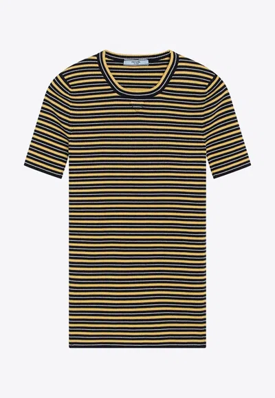 Prada Striped Crewneck T-shirt In Multi