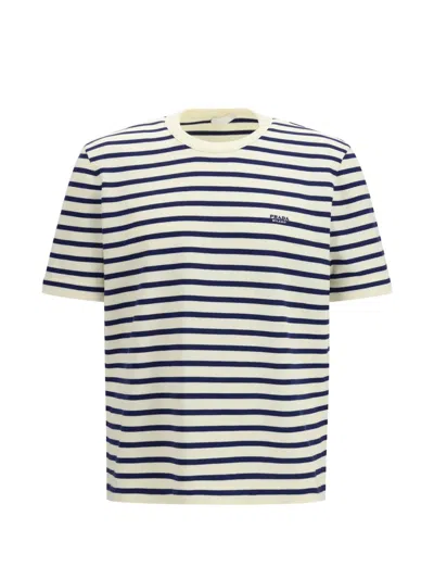 Prada Cotton Crew Neck Striped Logo T-shirt In Multi