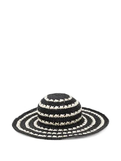 Pre-owned Prada Striped Crochet Sun Hat In 蓝色