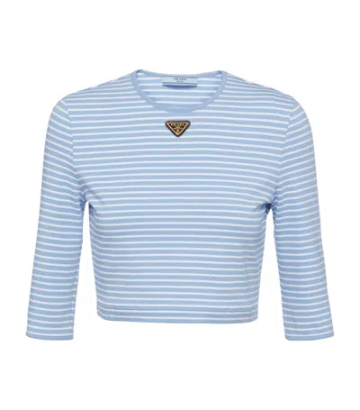 Prada Striped Cropped T-shirt In Blue