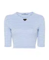 Prada Logo Cotton-blend Crop Top In Blue