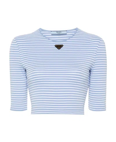 Prada Striped Cropped Top In Blue