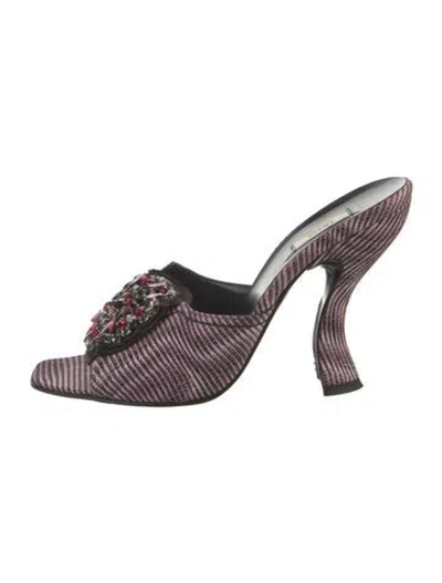 Pre-owned Prada Striped Crystal Embellishments Slides In Purple