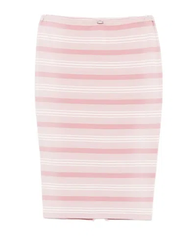 Prada Striped-detail Midi Skirt In Pink