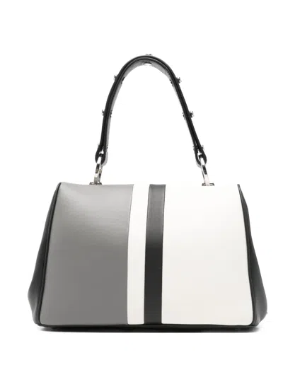 Prada Striped-detail Studded-embellishment Tote Bag In Gray