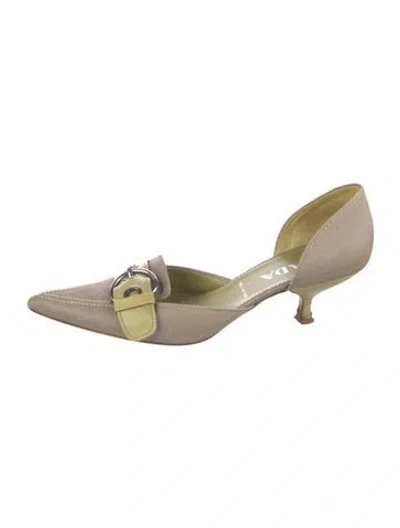 Pre-owned Prada Striped D'orsay Pumps In Green