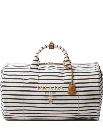 Prada Striped Duffle Bag In Neutral