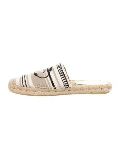 Pre-owned Prada Striped Embroidered Accent Espadrilles In Neutral