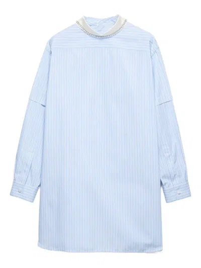 PRADA STRIPED EMBROIDERED-COLLAR BLOUSE