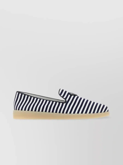 Prada Striped Fabric Slip-on Loafers In Blue