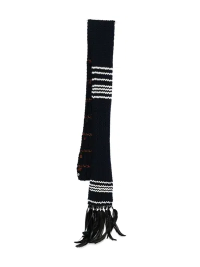 Prada Striped Feather-trimmed Scarf In Blue