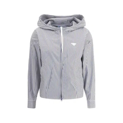 Prada Striped Hooded Jacket In Bianco+blu