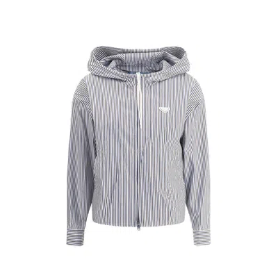 Prada Striped Hooded Jacket In Blue