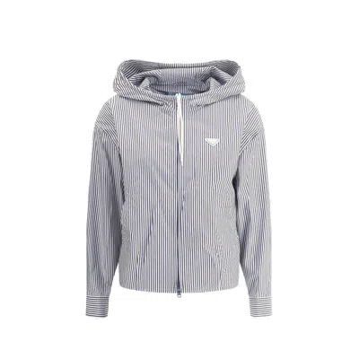 Prada Striped Nylon Hooded Jacket In Blue