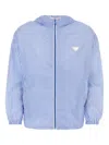 Prada Striped Collar Windbreaker With Elasticated Cuffs And Hem In Blue