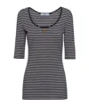 Prada Stripe Three-quarter Sleeve Jersey Top In Black/white