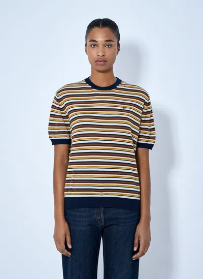 Prada Striped Knit T-shirt In Blue