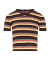 Prada Striped Rib Knit Cropped T-shirt In Brown