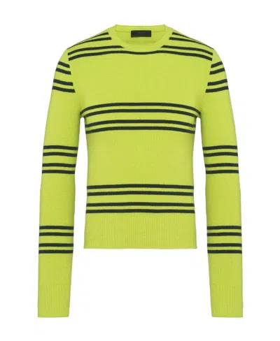 Prada Striped Lambswool Jumper In Green