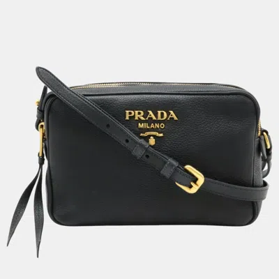 Pre-owned Prada Striped Leather Nero Black Shoulder Bag