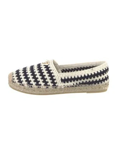 Pre-owned Prada Striped Leather Trim Embellishment Espadrilles In White