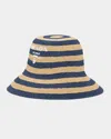 Prada Striped Logo Bucket Sun Hat In F0z12 Naturale Baltico